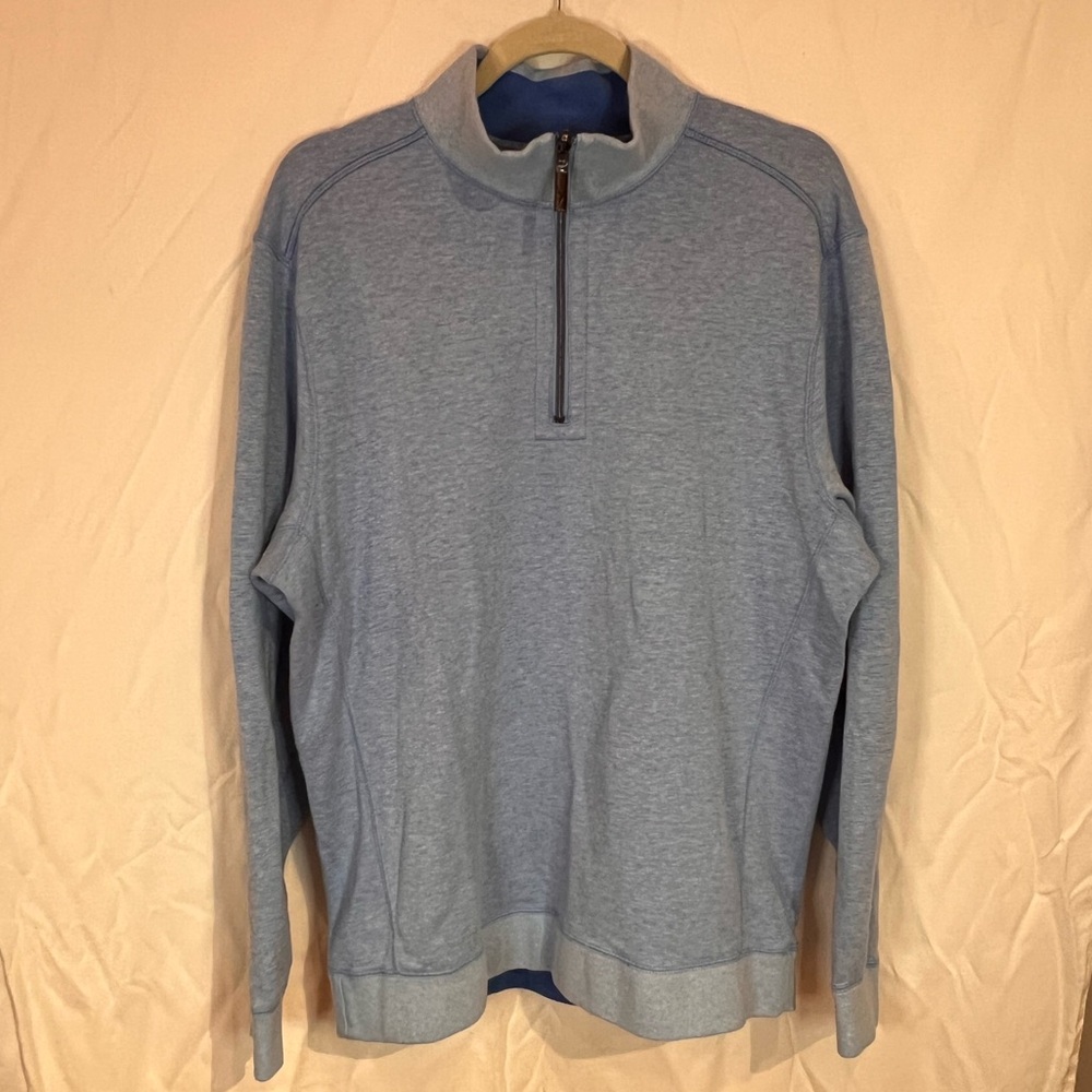 Tommy Bahama Blue Zip Up Sweater with Stand-Up Collar